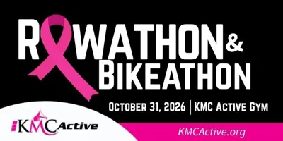 Rowathon and Bikeathon. October 31, 2026 at KMC Active Gym. KMCActive.org. KMC Active logo.