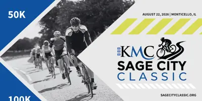 2026 KMC Sage City Classic logo. August 22, 2026, Monticello, IL. SageCityClassic.org. 50K. 100K.