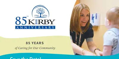 Kirby 85th Anniversary logo. 85 years of caring for our community. Save the Date! Community Celebration - September 13, 2026.